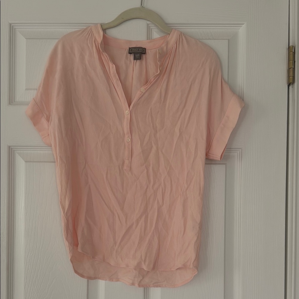 J. Crew Pink Relaxed Blouse with Mandarin Collar